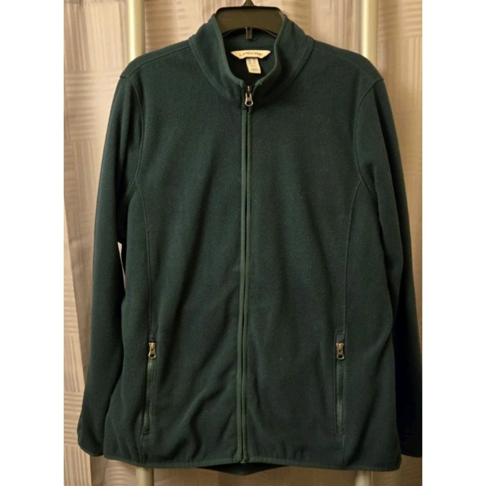 Lands End Mens XL Tall Green Fleece Full Zip Jacket Windbreaker Casual